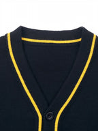 SW012 100% Cotton Kids V-Neck Long sleeve Button Cardigan, Boys and Girls School Uniform Knitwear, Black, Size 110
