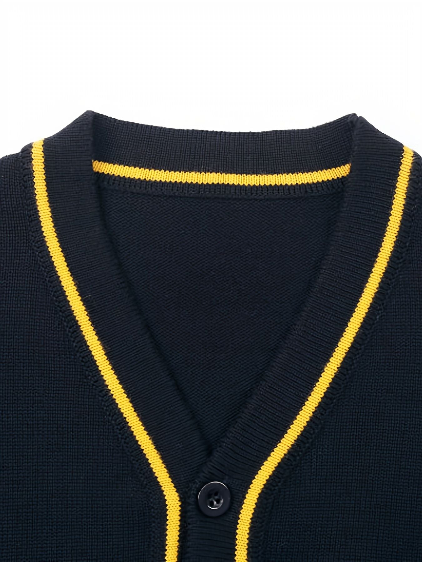 SW012 100% Cotton Kids V-Neck Long sleeve Button Cardigan, Boys and Girls School Uniform Knitwear, Black, Size 110