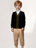 SW012 100% Cotton Kids V-Neck Long sleeve Button Cardigan, Boys and Girls School Uniform Knitwear, Black, Size 110