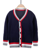 SW013-R 100% Cotton Kids V-Neck Long sleeve Button Cardigan, Boys and Girls School Uniform Knitwear, R, Size 110