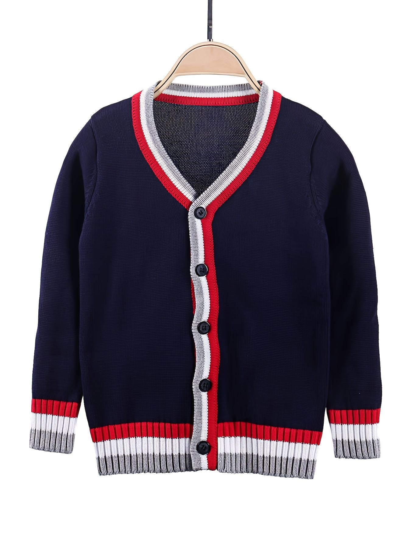 SW013-R 100% Cotton Kids V-Neck Long sleeve Button Cardigan, Boys and Girls School Uniform Knitwear, R, Size 110