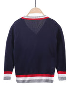 SW013-R 100% Cotton Kids V-Neck Long sleeve Button Cardigan, Boys and Girls School Uniform Knitwear, R, Size 110