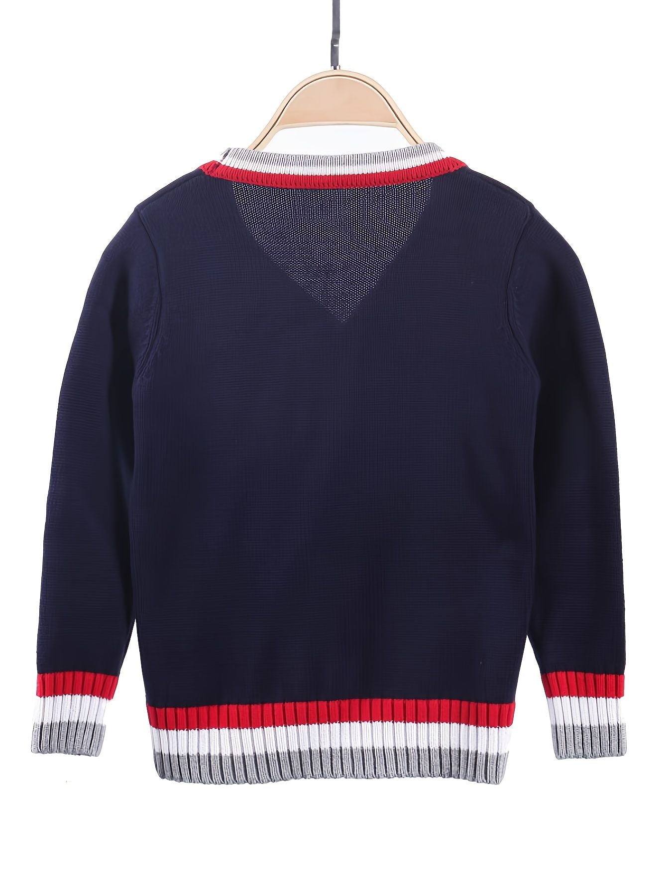 SW013-R 100% Cotton Kids V-Neck Long sleeve Button Cardigan, Boys and Girls School Uniform Knitwear, R, Size 110