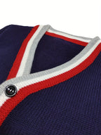 SW013-R 100% Cotton Kids V-Neck Long sleeve Button Cardigan, Boys and Girls School Uniform Knitwear, R, Size 110