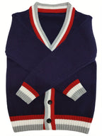 SW013-R 100% Cotton Kids V-Neck Long sleeve Button Cardigan, Boys and Girls School Uniform Knitwear, R, Size 110