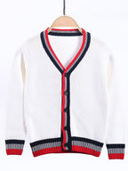 SW013-R 100% Cotton Kids V-Neck Long sleeve Button Cardigan, Boys and Girls School Uniform Knitwear, R, Size 110