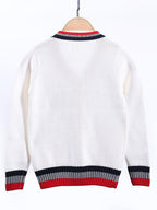 SW013-R 100% Cotton Kids V-Neck Long sleeve Button Cardigan, Boys and Girls School Uniform Knitwear, R, Size 110