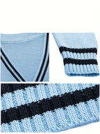 SW017 100% Cotton Kids V-Neck Long sleeve Button Cardigan, Boys and Girls School Uniform Knitwear, Steel Blue, Size 110