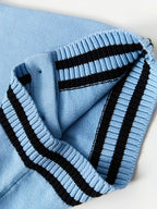 SW017 100% Cotton Kids V-Neck Long sleeve Button Cardigan, Boys and Girls School Uniform Knitwear, Steel Blue, Size 110