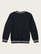 SW019 100% Cotton Kids V-Neck Long sleeve Button Cardigan, Boys and Girls School Uniform Knitwear, Navy Blue, Size 120