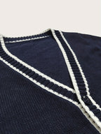 SW019 100% Cotton Kids V-Neck Long sleeve Button Cardigan, Boys and Girls School Uniform Knitwear, Navy Blue, Size 120