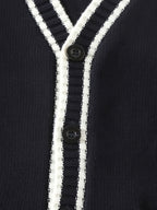 SW019 100% Cotton Kids V-Neck Long sleeve Button Cardigan, Boys and Girls School Uniform Knitwear, Navy Blue, Size 120