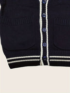 SW019 100% Cotton Kids V-Neck Long sleeve Button Cardigan, Boys and Girls School Uniform Knitwear, Navy Blue, Size 120