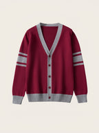 SW020 100% Cotton Kids V-Neck Long sleeve Button Cardigan, Boys and Girls School Uniform Knitwear, Scarlet, Size 110