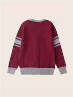 SW020 100% Cotton Kids V-Neck Long sleeve Button Cardigan, Boys and Girls School Uniform Knitwear, Scarlet, Size 110