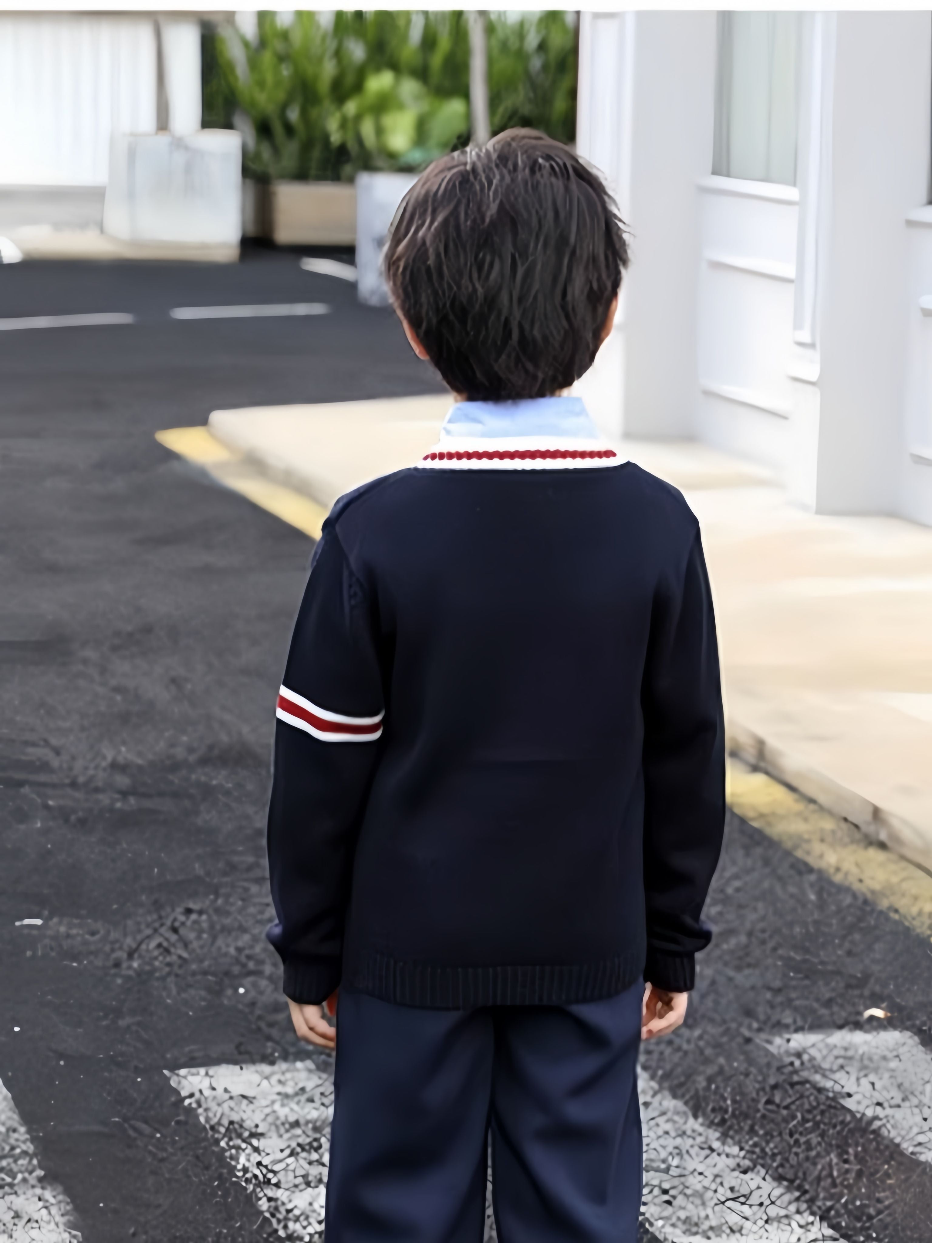SW022-GR 100% Cotton Kids V-Neck Long sleeve Button Cardigan, Boys and Girls School Uniform Knitwear, Gr, Size 110