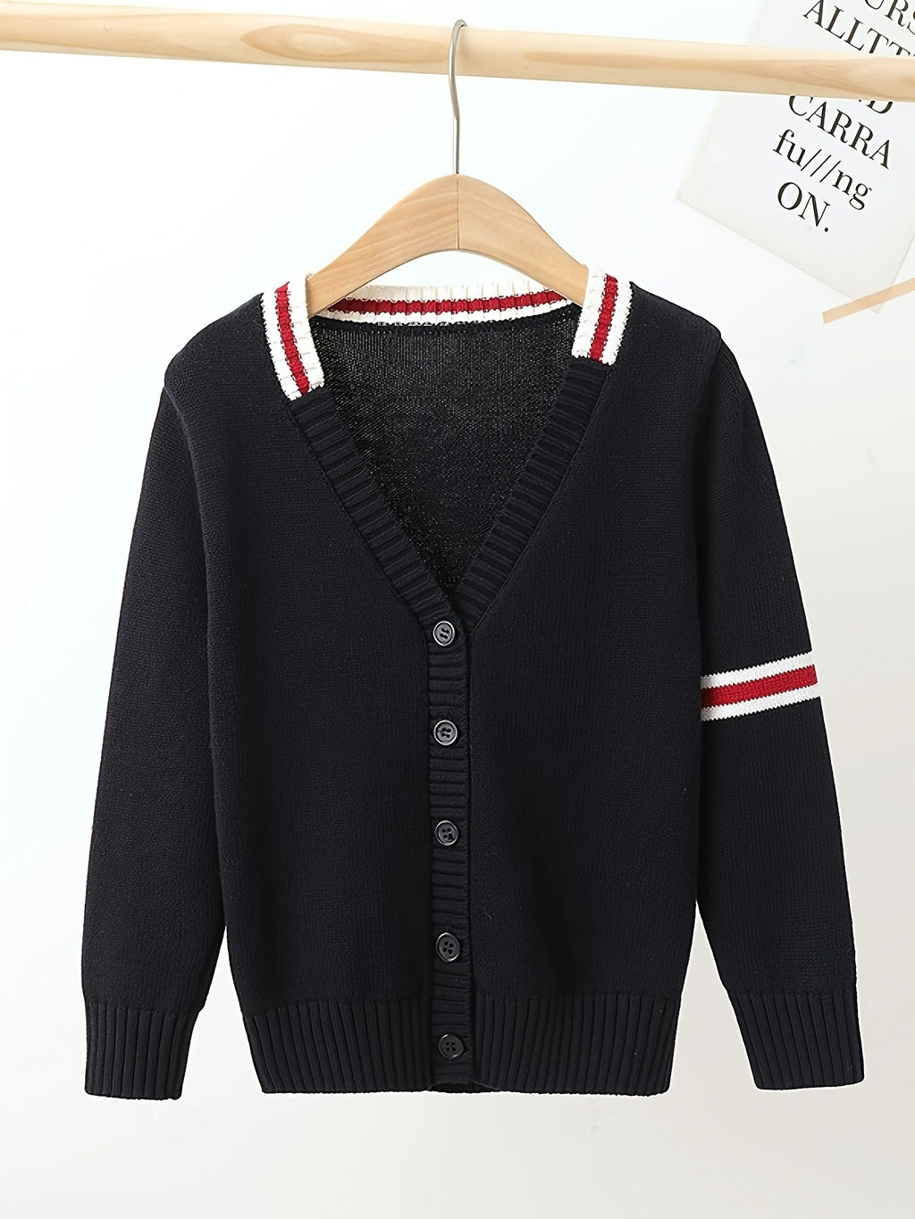 SW022-GR 100% Cotton Kids V-Neck Long sleeve Button Cardigan, Boys and Girls School Uniform Knitwear, Gr, Size 110
