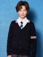 SW022-GR 100% Cotton Kids V-Neck Long sleeve Button Cardigan, Boys and Girls School Uniform Knitwear, Gr, Size 110
