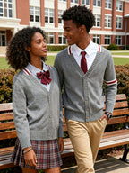 SW022-GR 100% Cotton Kids V-Neck Long sleeve Button Cardigan, Boys and Girls School Uniform Knitwear, Gr, Size 110