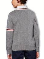 SW022-GR 100% Cotton Kids V-Neck Long sleeve Button Cardigan, Boys and Girls School Uniform Knitwear, Gr, Size 110
