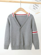 SW022-GR 100% Cotton Kids V-Neck Long sleeve Button Cardigan, Boys and Girls School Uniform Knitwear, Gr, Size 110