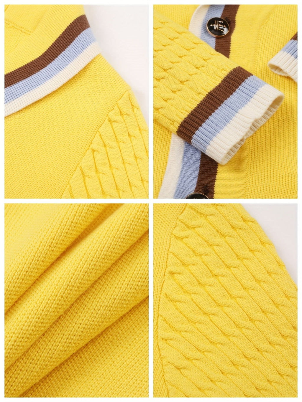 SW025 Cotton Rich Kids V-Neck Long sleeve Button Cardigan, Boys and Girls School Uniform Knitwear, Yellow, Size 110