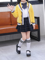 SW025 Cotton Rich Kids V-Neck Long sleeve Button Cardigan, Boys and Girls School Uniform Knitwear, Yellow, Size 110