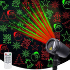 Christmas Laser Projector Lights with Remote Control, Red & Green LED Star Laser Projection Lamp, Waterproof Outdoor Xmas Decor Light with Santa Snowflake Tree Bell Gingerbread Patterns for Yard Garden Party