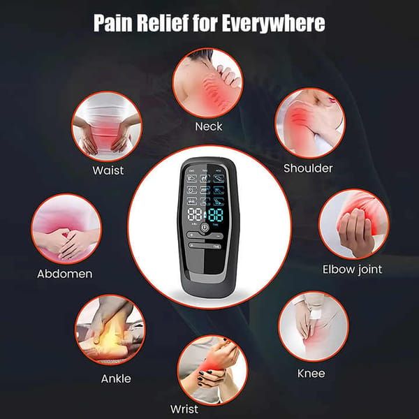 Dual Output EMS TENS Massage Machine, 9 Adjustable Modes, Type-C Rechargeable Muscle Stimulator with 8 Electrode Pads for Pain Relief & Muscle Rehabilitation