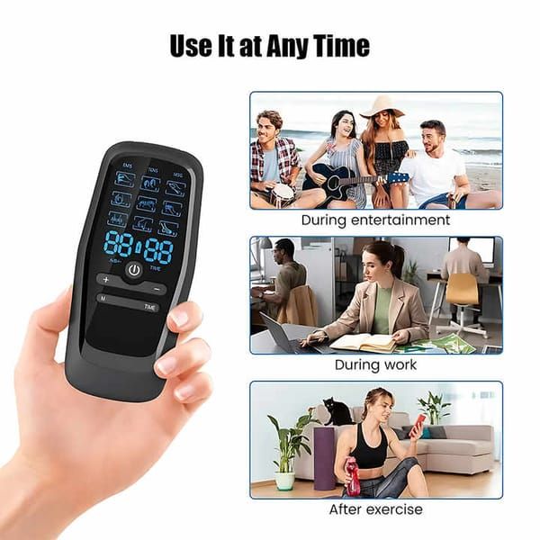 Dual Output EMS TENS Massage Machine, 9 Adjustable Modes, Type-C Rechargeable Muscle Stimulator with 8 Electrode Pads for Pain Relief & Muscle Rehabilitation