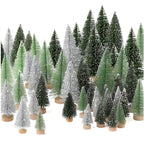30 Pack Mini Christmas Bottle Brush Trees with Wooden Base, Gradient Green Artificial Frosted Small Pine Trees, Tabletop Mini Xmas Tree Decor for Home Party DIY Craft Table Centerpiece Ornaments