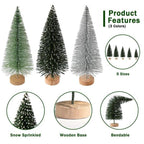 30 Pack Mini Christmas Bottle Brush Trees with Wooden Base, Gradient Green Artificial Frosted Small Pine Trees, Tabletop Mini Xmas Tree Decor for Home Party DIY Craft Table Centerpiece Ornaments