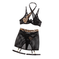 Cross Strap Leopard Print Patchwork Neck See Through Suit For Women - Black - S