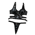 House Of Dasein Nightclub Spicy Girl Pu Motorcycle Sexy Leather Vest Underwear Uniform Temptation Erotic Set For Women - Black - M