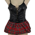 Sexy Pu Uniform Waist Support Ultra-Short Skirt With Binding Bodysuit Set - As Shown In The Figure - Xl