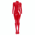 Sexy Shiny Full Body Patent Leather Open Crotch Catsuits Bodysuits - Shiny Red - M