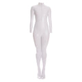Sexy Shiny Full Body Patent Leather Open Crotch Catsuits Bodysuits - Shiny White - M