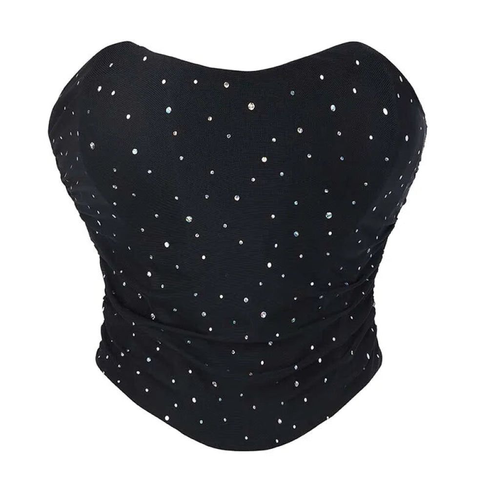 House Of Dasein Black Ruched Hem Corset Crop Top For Plus Size Women Back Lace Tight Fit Sequined Detailing Large - L