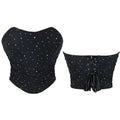 House Of Dasein Black Ruched Hem Corset Crop Top For Plus Size Women Back Lace Tight Fit Sequined Detailing Large - Xxl