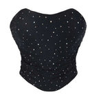House Of Dasein Black Ruched Hem Corset Crop Top For Plus Size Women Back Lace Tight Fit Sequined Detailing Large - Xxl
