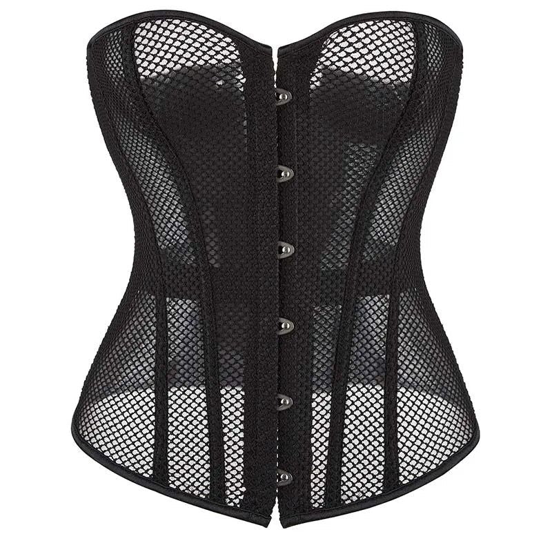 House Of Dasein Transparent Gothic Corset With Thong Plus Size S-6Xl Mesh Net Lingerie Bustier Medium - Xxxl