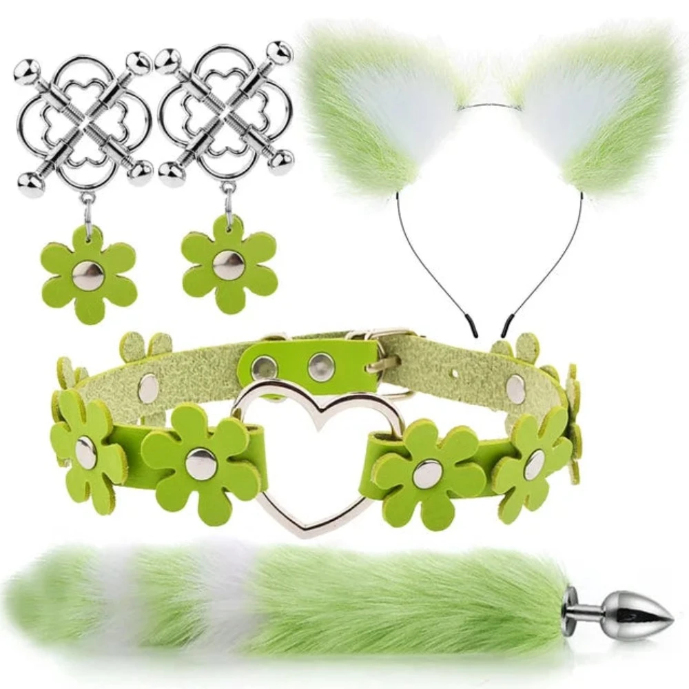 House Of Dasein Cute Fox Tail Anal Plug Cat Ears Headbands Set Adult Toys For Women - Green - Style B