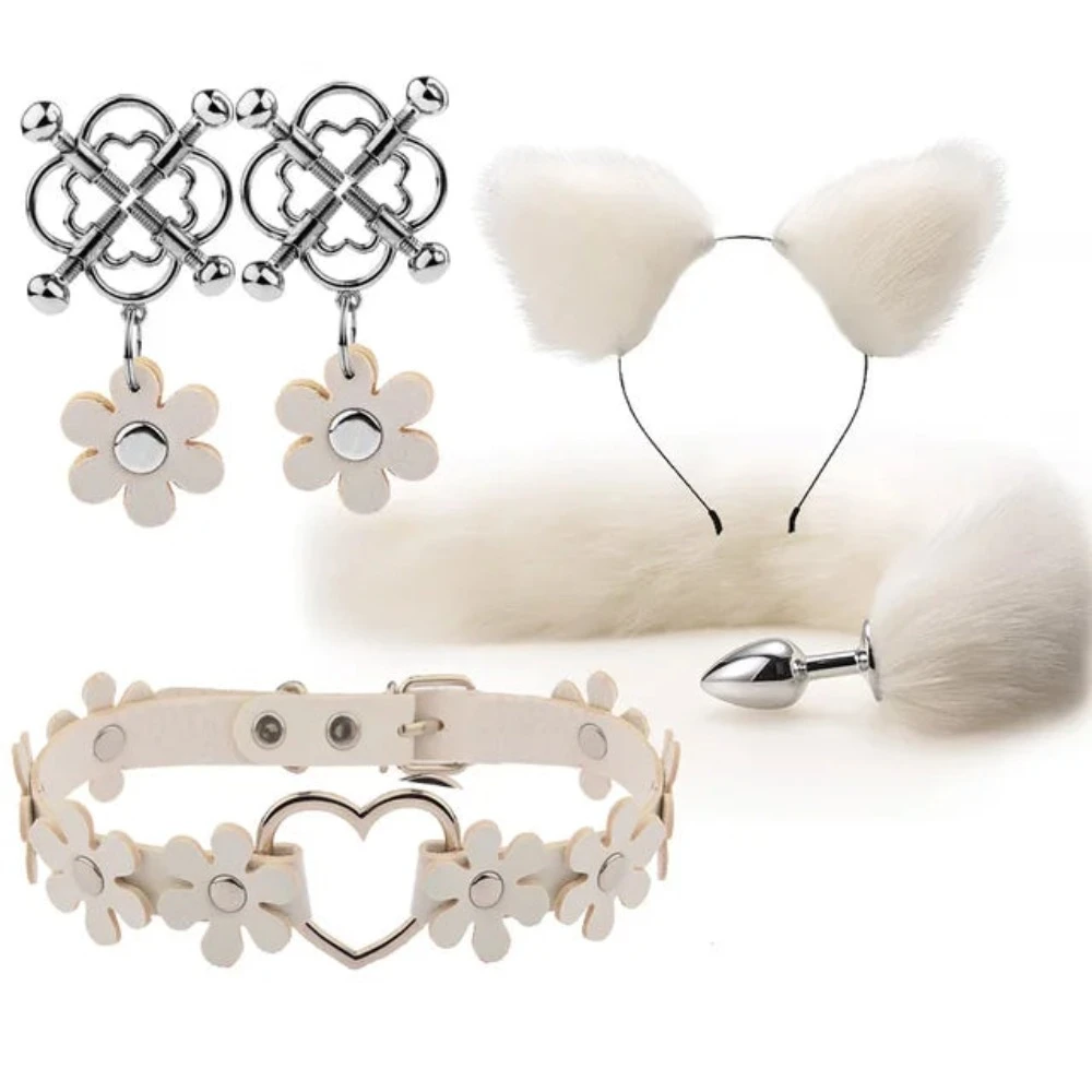 House Of Dasein Cute Fox Tail Anal Plug Cat Ears Headbands Set Adult Toys For Women - White - Style A