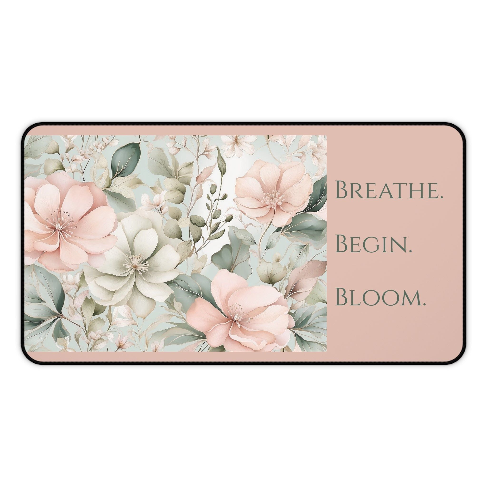 Story Nest Books Floral Desk Mat | Breathe Begin Bloom Motivational Workspace Decor Office Gift Home Accessory Feminine - 12" Ã— 22"