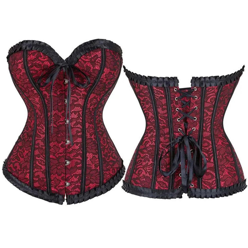 House Of Dasein Floral Lace Up Overbust Corset For Mature Women - Red 4Xl - Red - M
