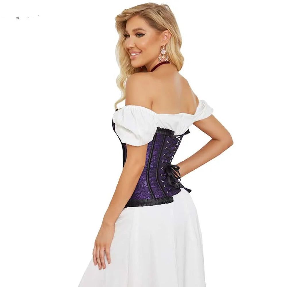 House Of Dasein Floral Lace Up Overbust Corset For Mature Women - Red 4Xl - Purple - 6Xl
