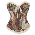 House Of Dasein Floral Lace Trim Overbust Corset Women 1920S Retro Bustier With Boning And Front Busk Closure 525 Small - S