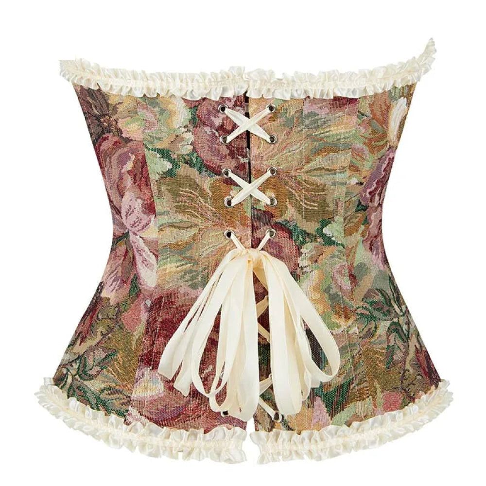 House Of Dasein Floral Lace Trim Overbust Corset Women 1920S Retro Bustier With Boning And Front Busk Closure 525 Small - S