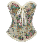 House Of Dasein Floral Lace Trim Overbust Corset Women 1920S Retro Bustier With Boning And Front Busk Closure 525 Small - M