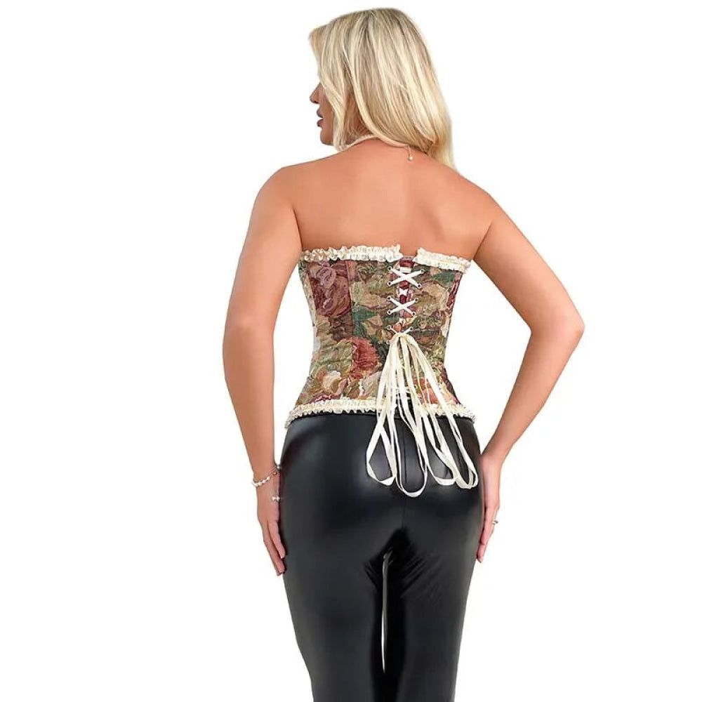 House Of Dasein Floral Lace Trim Overbust Corset Women 1920S Retro Bustier With Boning And Front Busk Closure 525 Small - M